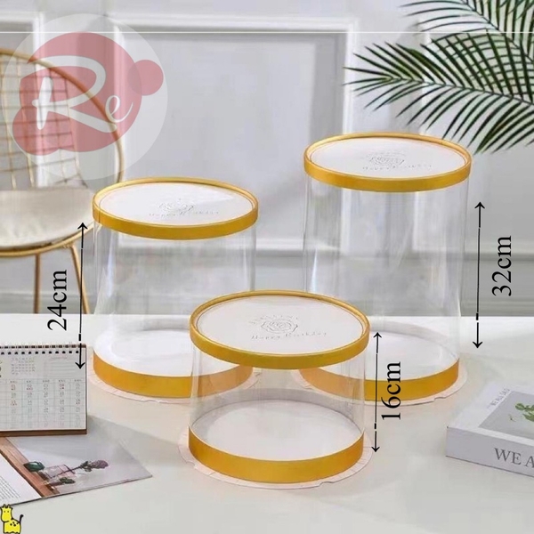 Hộp mica tròn vàng - 22x22x16