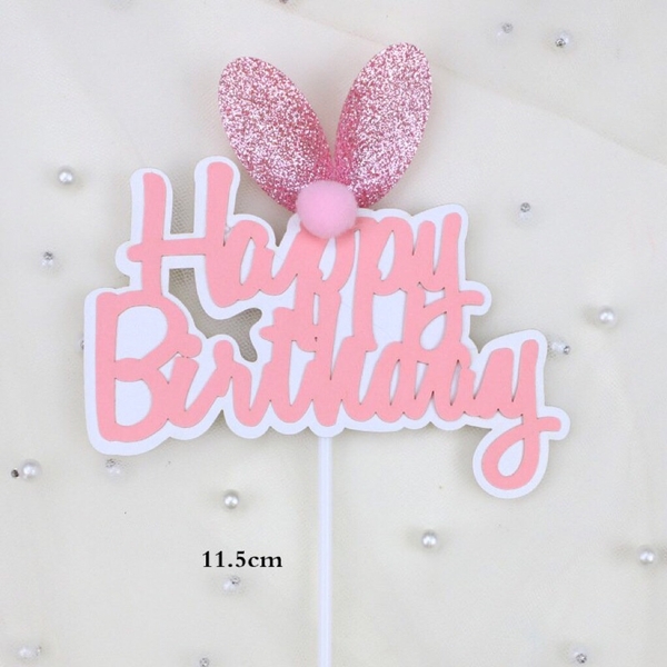 Topper HPBD tai thỏ - Hồng