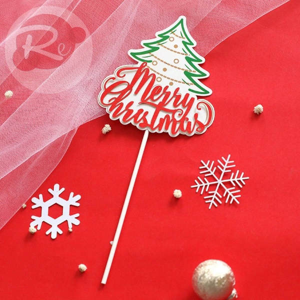Que cắm Merry Christmas - Cây Thông