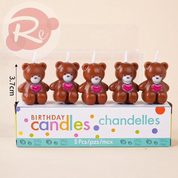 Hộp 5 nến gấu - Gấu tim nâu