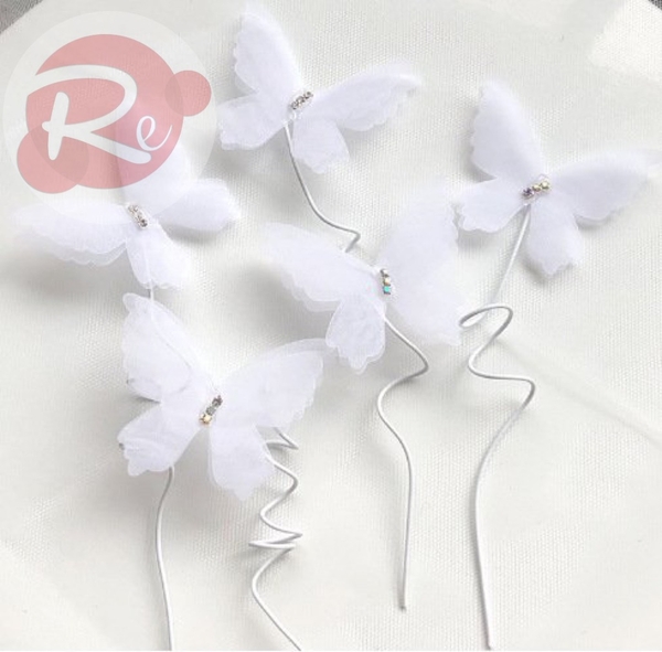 5 bướm đính đá - Trắng