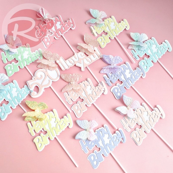 Topper Bướm HPBD - Xanh dương