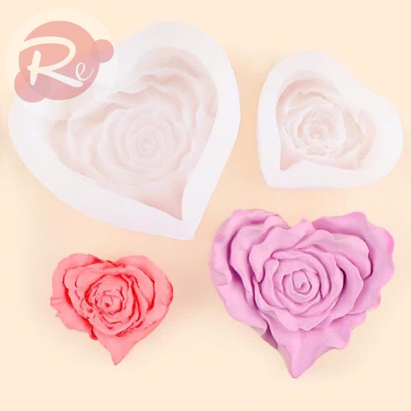 Khuôn Silicon - Bộ 2 tim hình hoa hồng