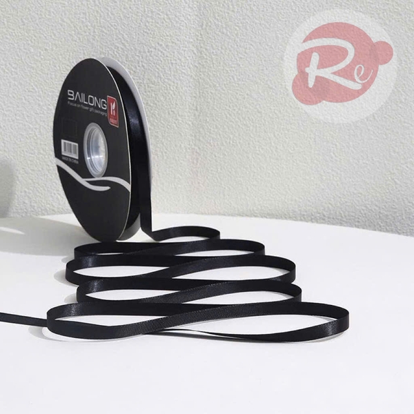 Ruybang lụa trơn 1cm-80m - Màu đen