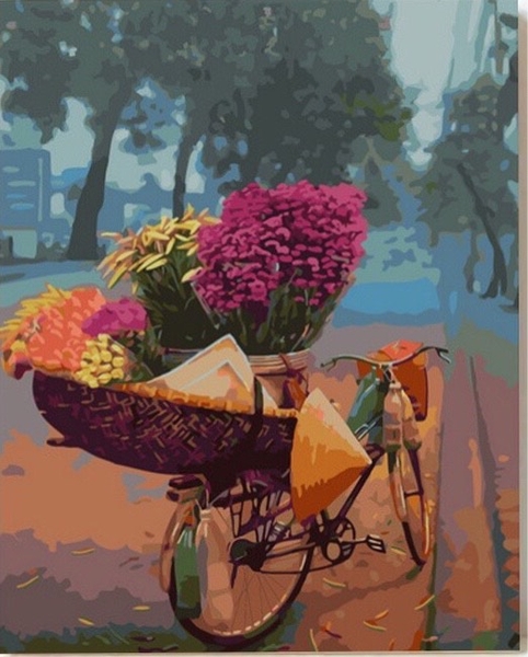 Tranh tô màu theo số - Xe hàng hoa Hà Nội - Mã VN042