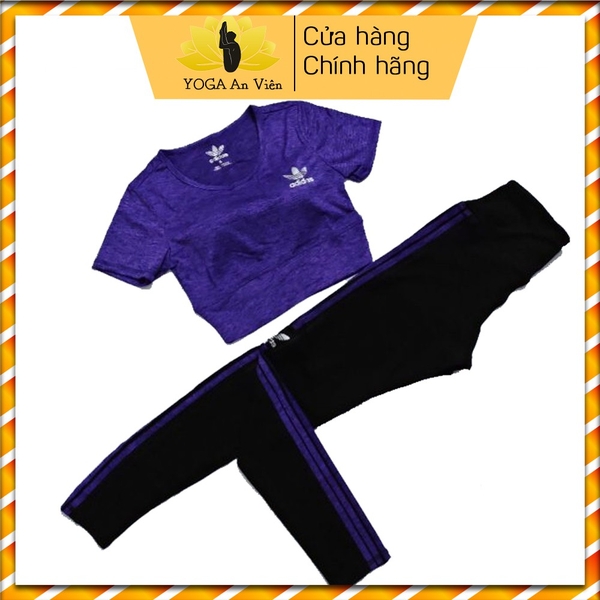 Set quần áo tập yoga co giãn 001, bộ áo cộc tay quần dài kẻ sọc đủ màu, đủ size 001