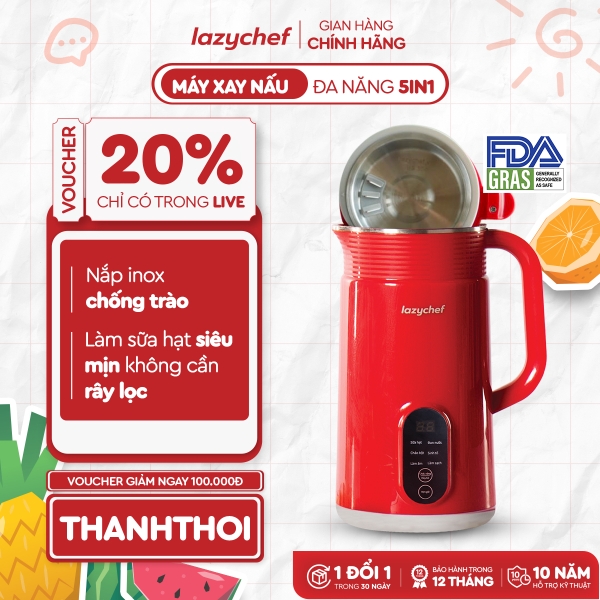MÁY XAY NẤU ĐA NĂNG 5IN1 LAZYCHEF 2.0 [PHIÊN BẢN NẮP INOX]