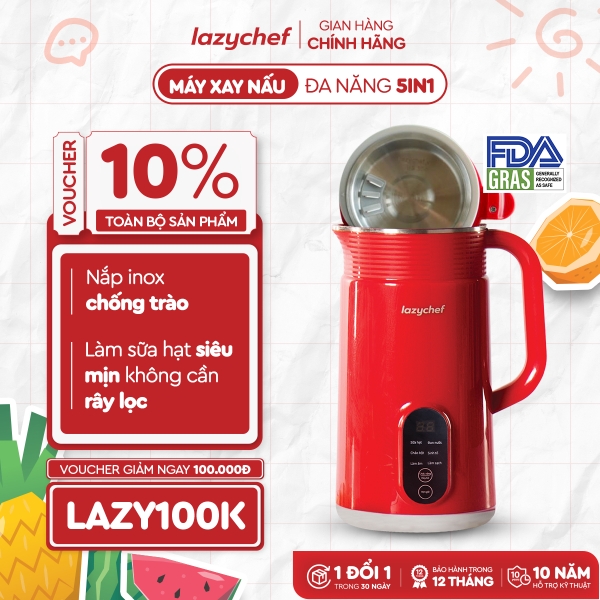 MÁY XAY NẤU ĐA NĂNG 5IN1 LAZYCHEF 2.0 [PHIÊN BẢN NẮP INOX]