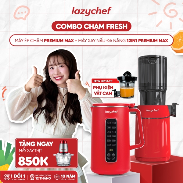 [Tặng ngay máy xay thịt 850k] COMBO MÁY XAY NẤU ĐA NĂNG 12IN1 PREMIUM MAX LAZYCHEF + MÁY ÉP CHẬM NGUYÊN QUẢ 3S PREMIUM MAX LAZYCHEF