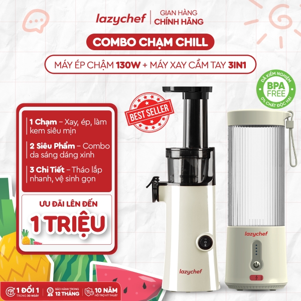 [Chạm Chill] Máy ép chậm 130w + Máy xay cầm tay 3in Lazychef