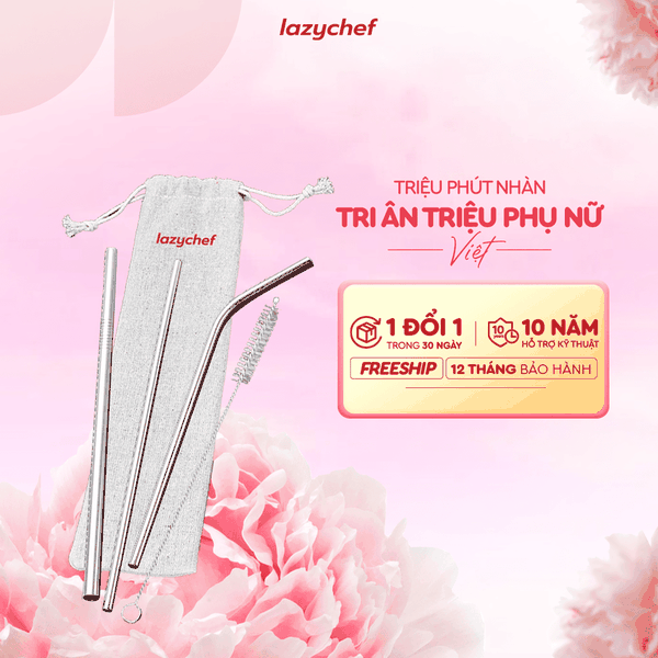 Bộ ống hút inox tái sử dụng, thân thiện với môi trường, an toàn sức khỏe