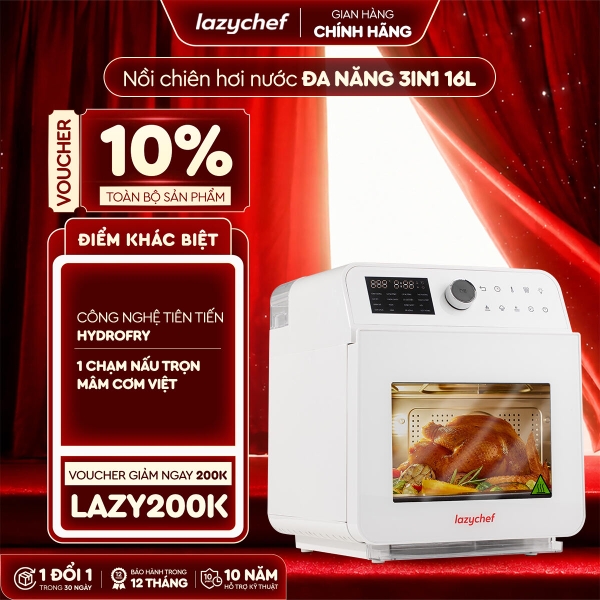 |HOT| Nồi Chiên Không Dầu Hơi Nước LazyChef 16L, Lò Nướng Đa Năng Cao Cấp 8in1, Dây Mayso Ẩn Dễ Vệ Sinh, Bảo Hành Chính Hãng 24 Tháng