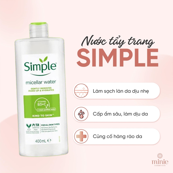 Nước Tẩy Trang Simple Làm Sạch Trang Điểm 200ml Kind To Skin Micellar Cleansing Water