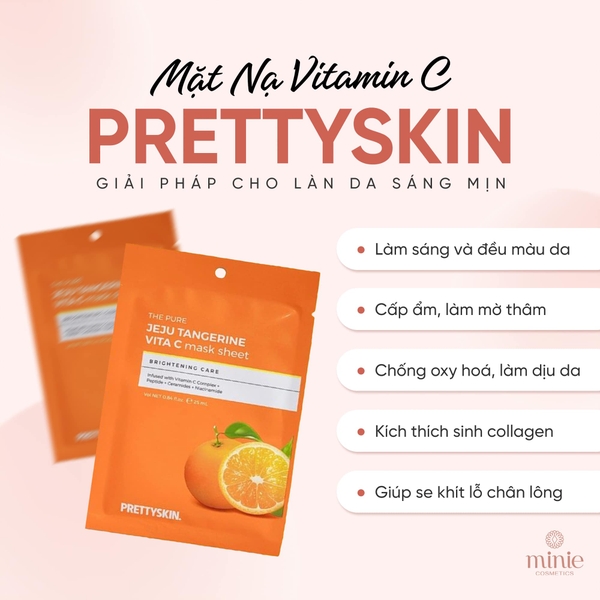 Mặt Nạ PRETTYSKIN THE PURE JEJU TANGERINE VITA C mask sheet