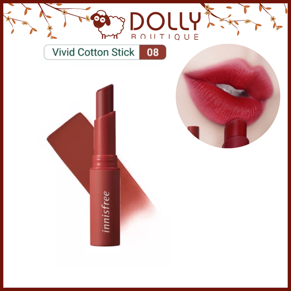 Son Thỏi Innisfree Vivid Cotton Stick 08 Fiery Red