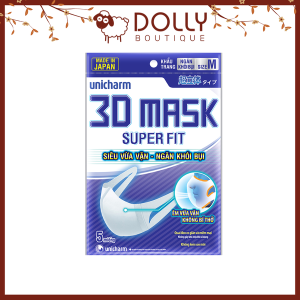 Khẩu Trang Unicharm 3D Mask Super Fit size M gói 5 cái