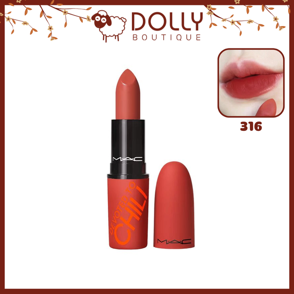 Son Thỏi Mac Chili’s Crew Powder Kiss Lipstick Rouge À Lèvres #316 Devoted To Chili (Màu Đỏ Cam Trầm) - 3g