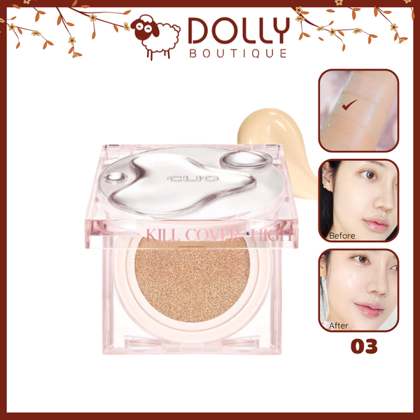 Phấn Nước Clio Kill Cover High Glow Cushion SPF50+ PA++++ #03 Linen (Da Trung Bình) - Kèm Lõi