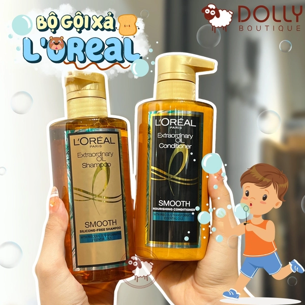 Bộ Gội Xả Dưỡng Tóc Suôn Mượt Cao Cấp L'Oreal Paris Extraordinary Oil Sleek 440ml*2