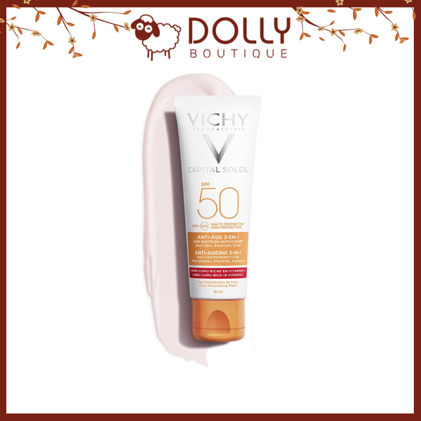 Kem Chống Nắng Bảo Vệ & Giảm Các Dấu Hiệu Lão Hóa Dành Cho Da Khô Vichy Capital Soleil Anti-Ageing 3-In-1 SPF50 - 50ml