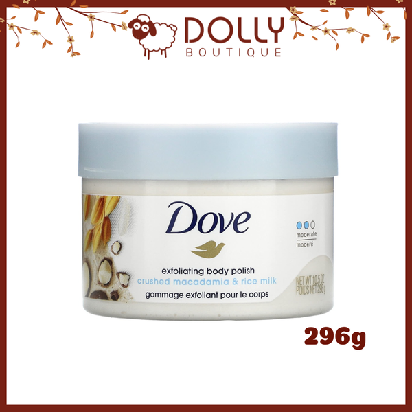 Tẩy Tế Bào Chết Cơ Thể Mắc Ca Và Sữa Gạo Dove Exfoliating Body Polish Crush Macadamia & Rice Milk 298g (Bản Mỹ)
