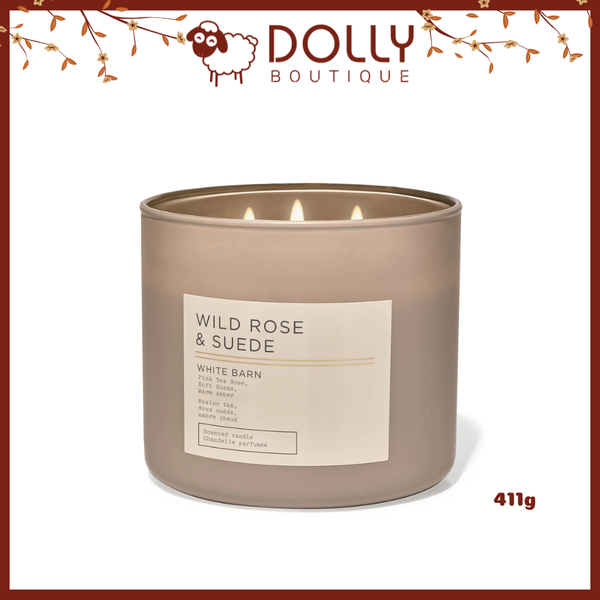 Nến Thơm 3 Bấc BBW Wild Rose & Suede 3-Wick Candle 411g