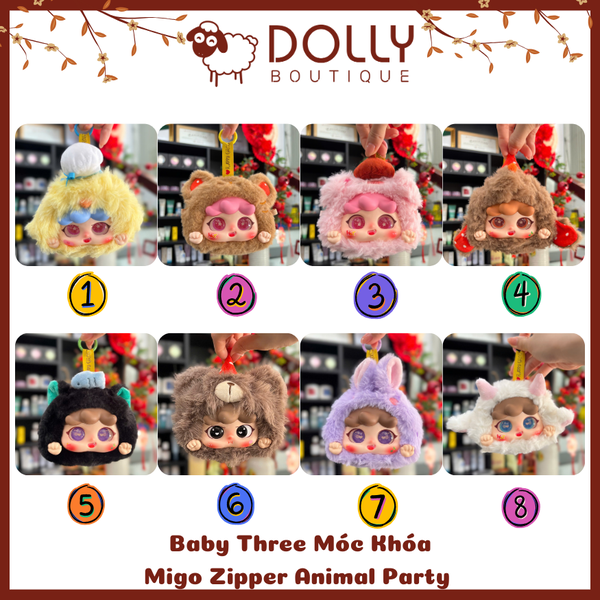 Gấu Bông Baby Three Migo Zipper Animal Party Móc Khóa ( Bữa Tiệc Động Vật ) [ Giao theo phân mục đã unbox]