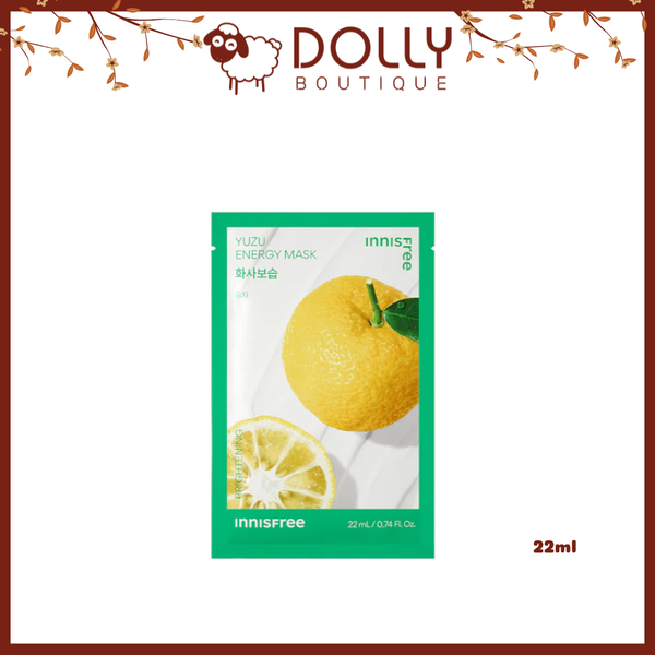 Mặt nạ giấy Innisfree Yuzu Energy Mask 22ml, chiết xuất quýt Yuzu, cấp ẩm và làm sáng da.