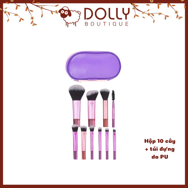 Set 10 Cọ Trang Điểm Jary Makeup Brush - Túi Đựng Da Pu ( Màu Tím Raibown)