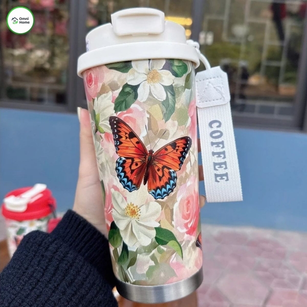 🦋 LY GIỮ NHIỆT COFFEE HOA VĂN CON BƯỚM – THANH LỊCH, GIỮ NHIỆT CHUẨN GU
