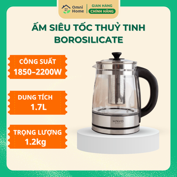 ẤM SIÊU TỐC THỦY TINH BOROSILICATE KÈM LỌC TRÀ KAIYO 1.7L (KEK-062) – TRONG VEO THANH KHIẾT, PHA TRÀ NGON ĐÚNG ĐIỆU