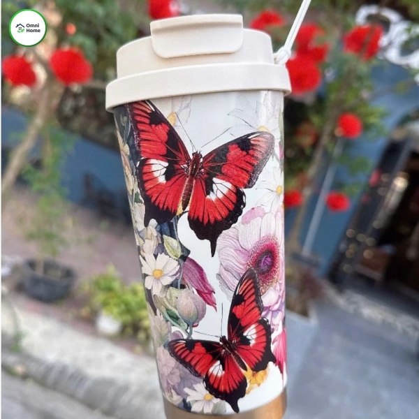 🦋 LY GIỮ NHIỆT COFFEE HOA VĂN CON BƯỚM – THANH LỊCH, GIỮ NHIỆT CHUẨN GU