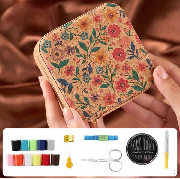 Hộp kim chỉ đa năng mini bọc da vân gỗ