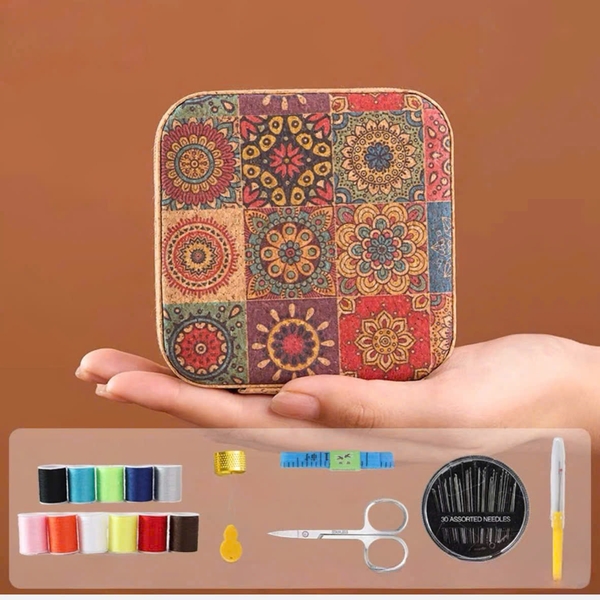 Hộp kim chỉ đa năng mini bọc da vân gỗ