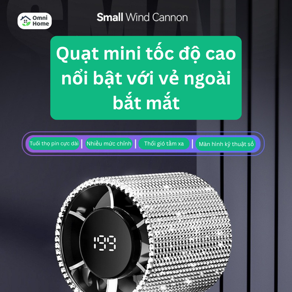 Quạt Cầm Tay Mini Đính Đá S5 Cao Cấp - 100 Tốc Độ Gió, Động Cơ Siêu Êm, Pin Khủng Dùng 6H