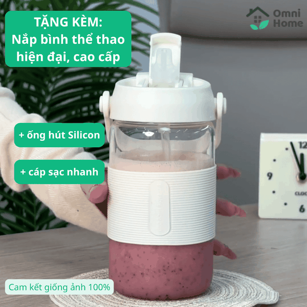 Máy Xay Sinh Tố Thủy Tinh Mini OUMI | Không dây, 700ml, 26 Lưỡi Xay, Sạc USB