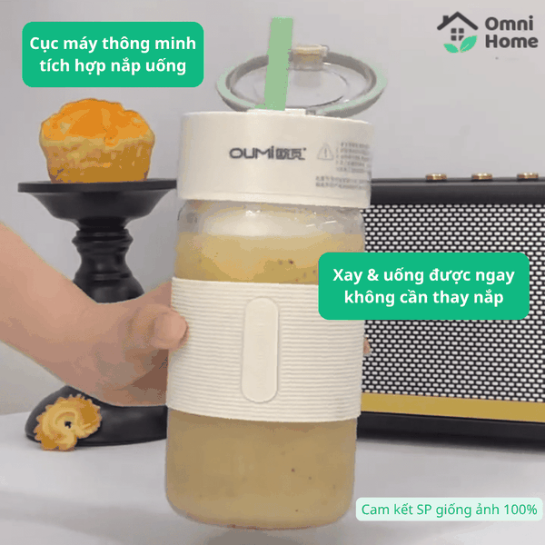 Máy Xay Sinh Tố Thủy Tinh Mini OUMI | Không dây, 700ml, 26 Lưỡi Xay, Sạc USB