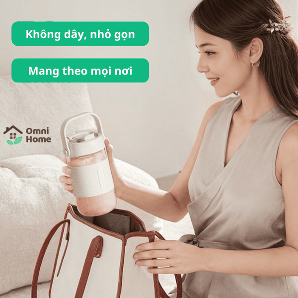 Máy Xay Sinh Tố Thủy Tinh Mini OUMI | Không dây, 700ml, 26 Lưỡi Xay, Sạc USB
