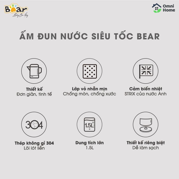 Bình đun nước siêu tốc Bear ZDH-B15T1