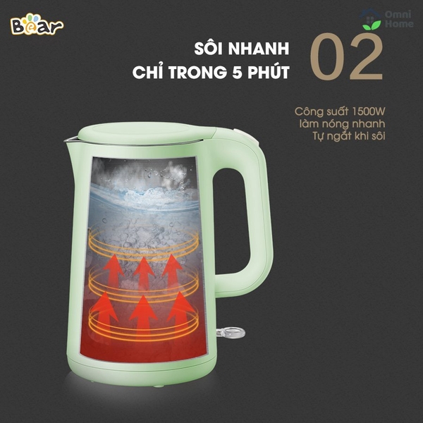 Bình đun nước siêu tốc Bear ZDH-B15T1