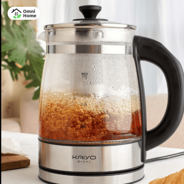 Ấm siêu tốc thuỷ tinh borosilicate kèm lọc trà có điều chỉnh nhiệt độ Kaiyo 1.7L (KEK-062)