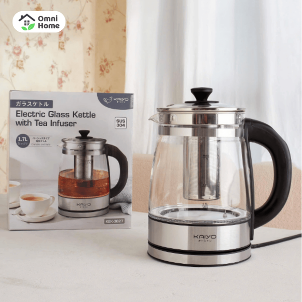 Ấm siêu tốc thuỷ tinh borosilicate kèm lọc trà có điều chỉnh nhiệt độ Kaiyo 1.7L (KEK-062)