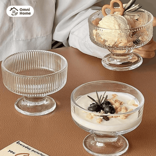 Bát thủy tinh đựng kem có chân
