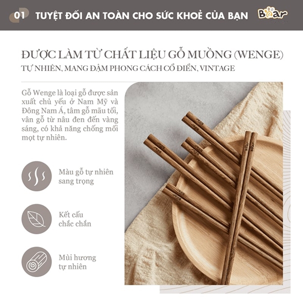 Bộ đũa gỗ thủ công Bear CX-E0103