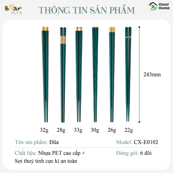 Bộ đũa nhựa phủ Nano Bear CX-E0102