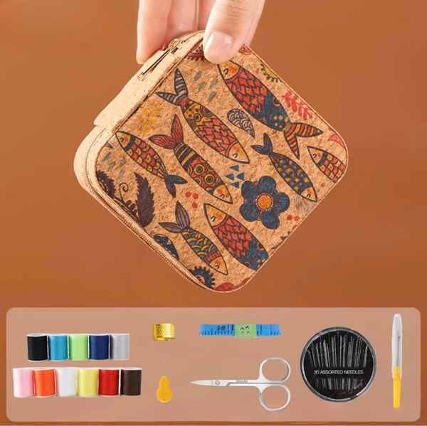 Hộp kim chỉ đa năng mini bọc da vân gỗ