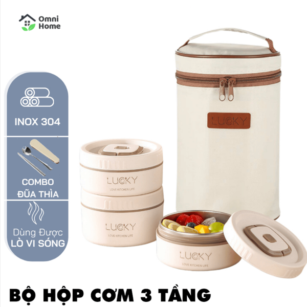 Hộp cơm giữ nhiệt LUCKY nhiều tầng, màu đẹp