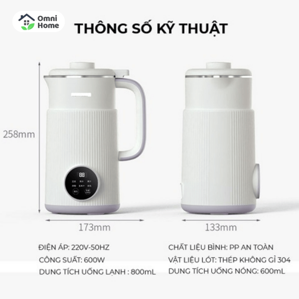 Máy Làm Sữa Hạt Mini Đa Năng OSTMARS, 7 Chế Độ Nấu, Màn Hình Thông Minh Công Suất 600W, 800ml