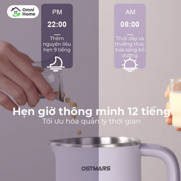 Máy Làm Sữa Hạt Mini Đa Năng OSTMARS, 7 Chế Độ Nấu, Màn Hình Thông Minh Công Suất 600W, 800ml