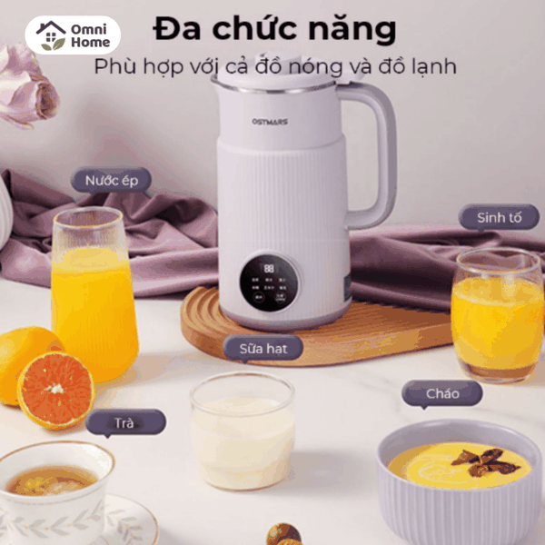 Máy Làm Sữa Hạt Mini Đa Năng OSTMARS, 7 Chế Độ Nấu, Màn Hình Thông Minh Công Suất 600W, 800ml